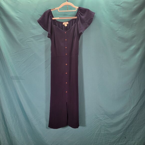 Monteau Womens Navy Button-Down Maxi Dress With Flutter Sleeves Belt & Slit Size - Picture 1 of 9